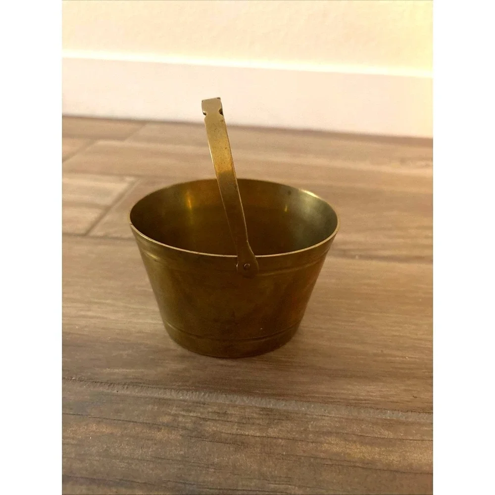 Vintage Small Solid Brass Bucket With Movable Handle Made in India